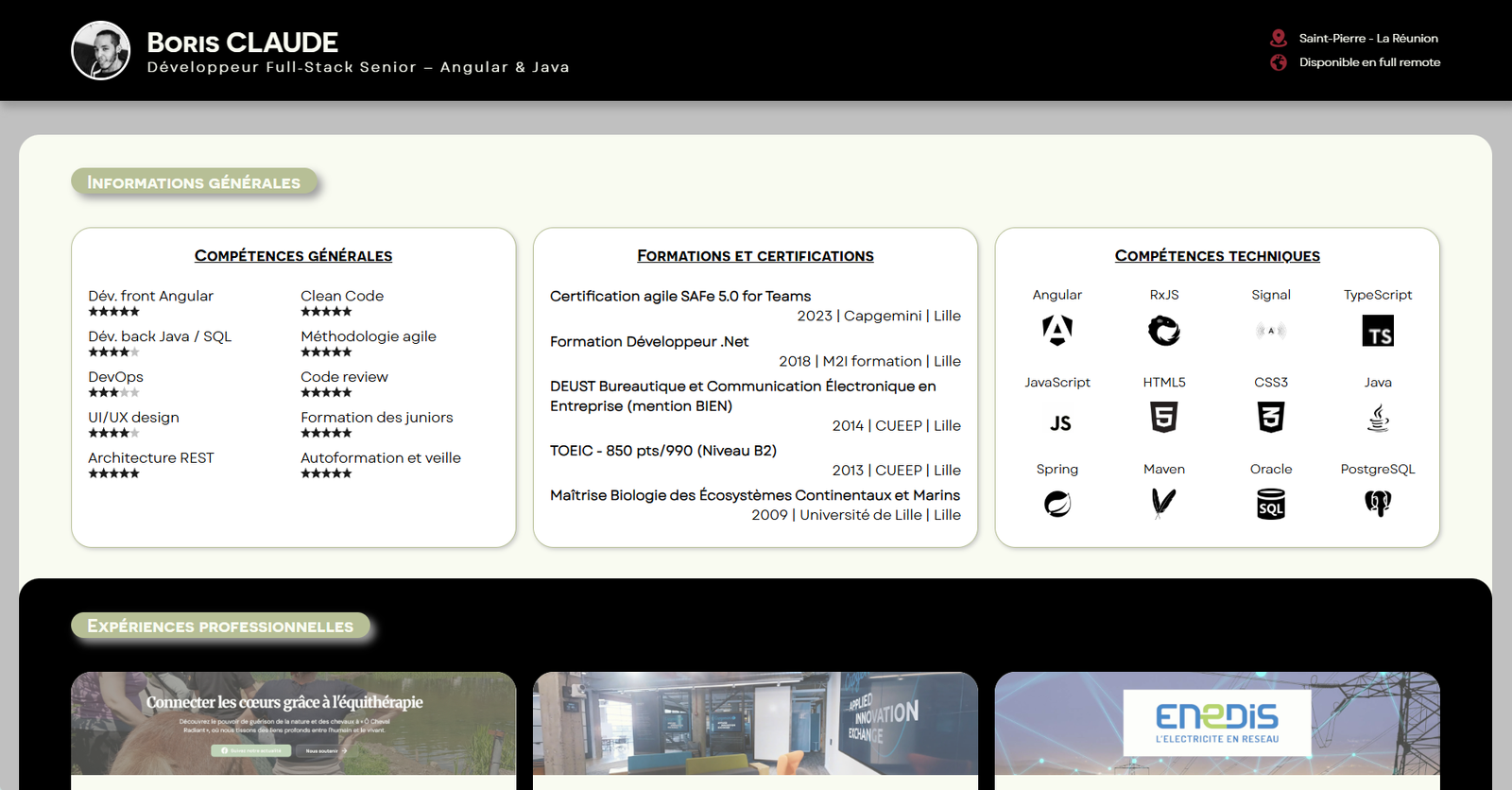 Interface du CV interactif BorisClaude.eu